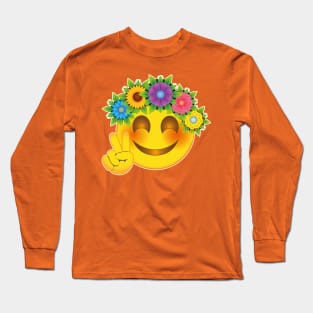 Smiley Hippie Flower Child Emoticon Long Sleeve T-Shirt